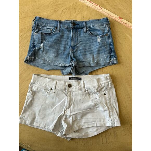 Y2k Abercrombie & Fitch Denim Short 2 w28 White & Blue Low Rise Stretch Lot 2 - Picture 1 of 8